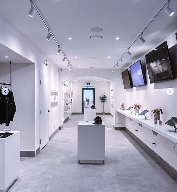 A commercial retail interior with track and accent lighting